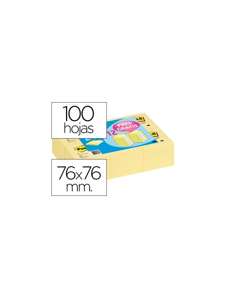 Bloc de notas adhesivas quita y pon post-it 76x76 mm pack promocional 2412 unidades