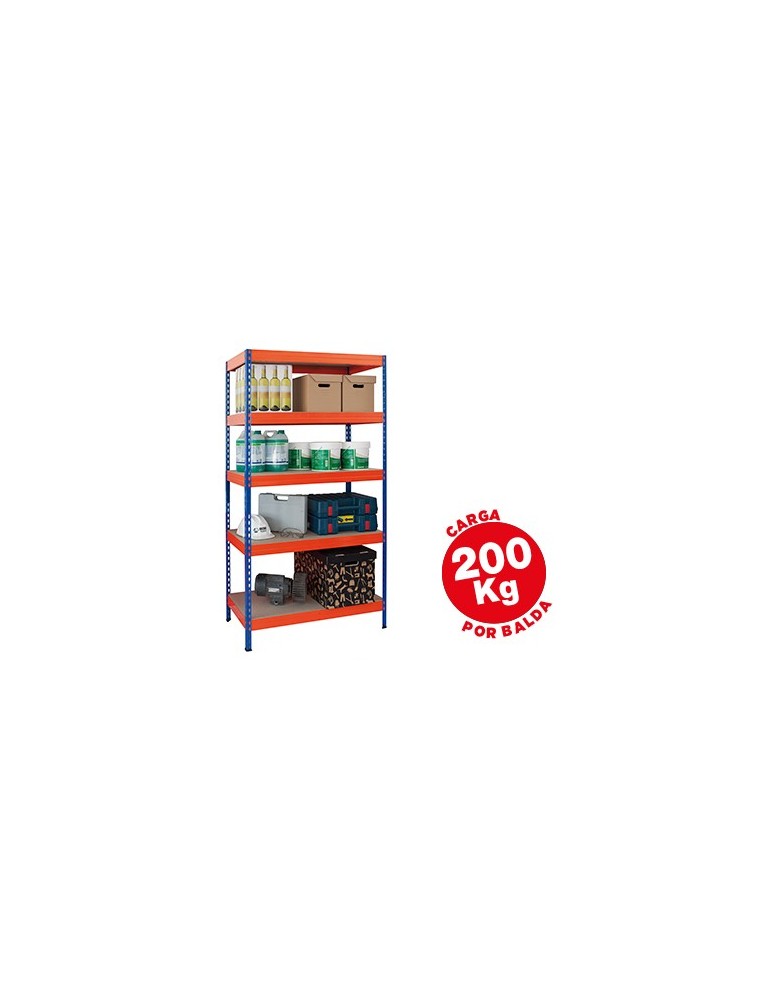 Estanteria metalica ar storage 180x90x45 cm 5 estantes 200kg por estante bandejas de maderasin tornillos azul naranja