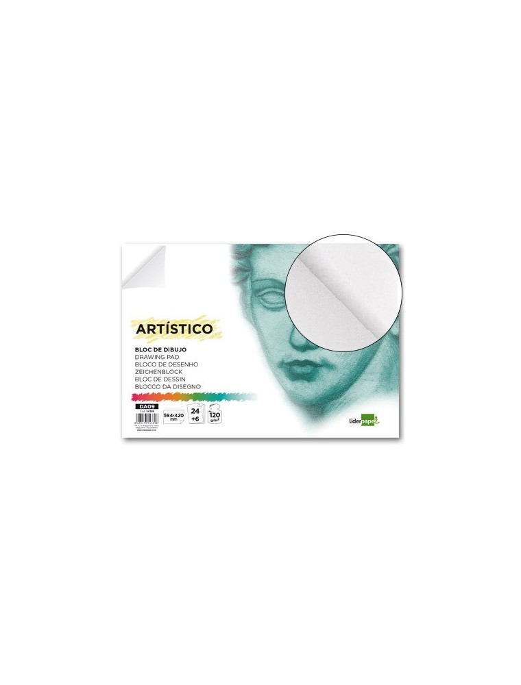 Bloc dibujo liderpapel artistico encolado 594x420mm 246 hojas 120gm2 sin recuadro