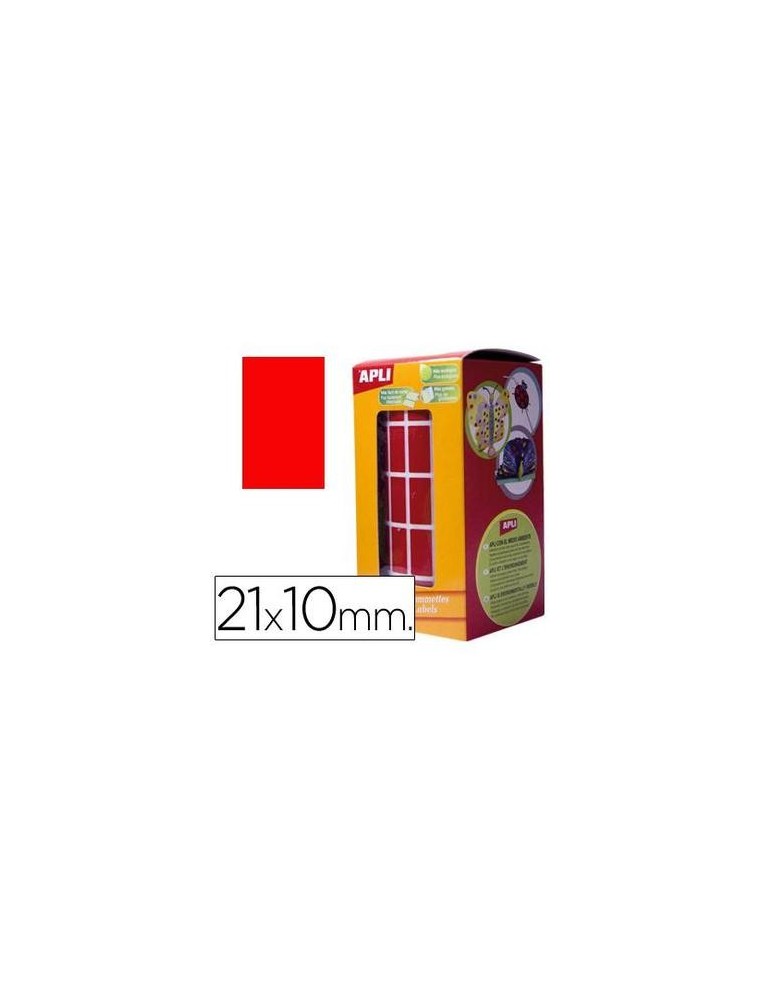 Gomets autoadhesivos rectangulares 21x10mm rojo en rollo