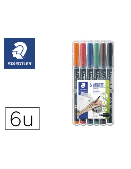 Rotulador staedtler lumocolor retroproyeccion punta de fibra permanente 318 wp estuche 6 colores punta fina