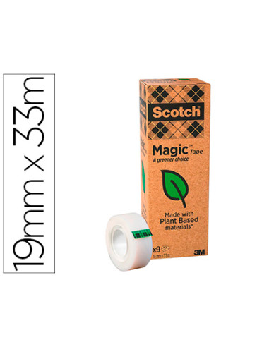 SCOTCH MAGIC CINTA ADHESIVA INVISIBLE ECOLÓGICA ROLLO  19MM X 33M CAJA 9 UD