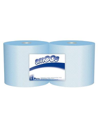 Papel secamanos industrial amoos 2 capas 235 mm x 300 mt color azul paquete de 2 rollos