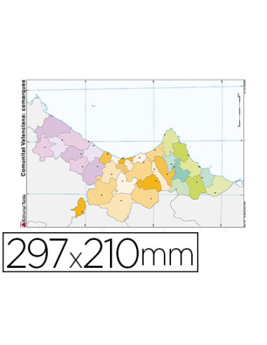 Mapa mudo color din a4 comunidad valenciana politico