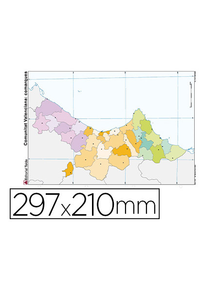 Mapa mudo color din a4 comunidad valenciana politico