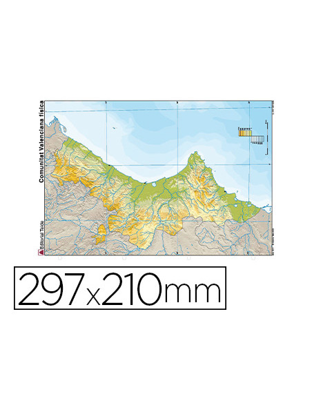 Mapa mudo color din a4 comunidad valenciana fisico