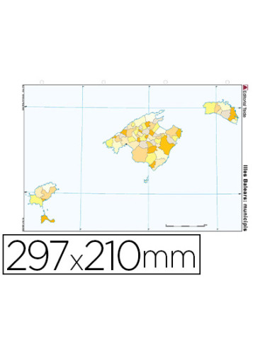 Mapa mudo color din a4 islas baleares politico