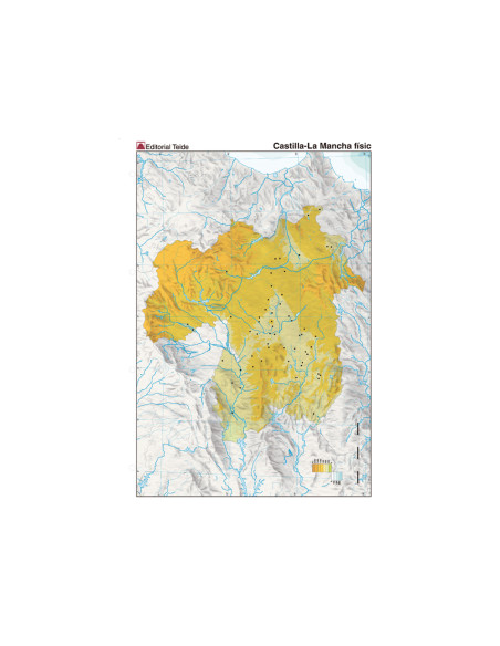 Mapa mudo color din a4 castilla-la mancha fisico