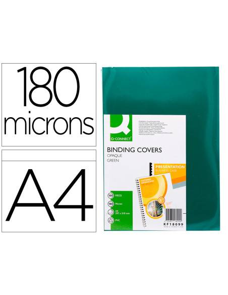 Tapa de encuadernacion q-connect pvc din a4 opaca verde 180 micras caja de 100 unidades