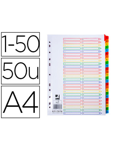 Separador numerico q-connect carton 1-50 juego de 50 separadores din a4 multitaladro