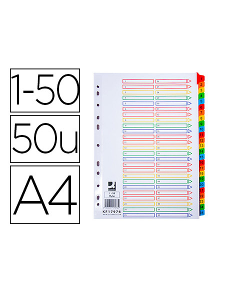 Separador numerico q-connect carton 1-50 juego de 50 separadores din a4 multitaladro