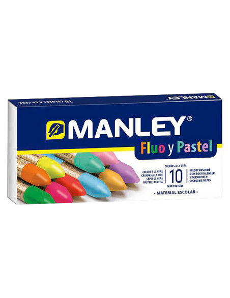 MANLEY ESTUCHE DE 10 CERAS BLANDAS 60MM C/SURTIDOS FLUORESCENTES Y PASTEL