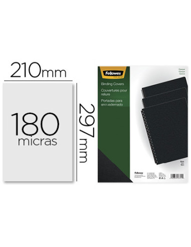 FELLOWES PACK DE 100 PORTADAS PVC OPACO NEGRO A4 180 MICRAS