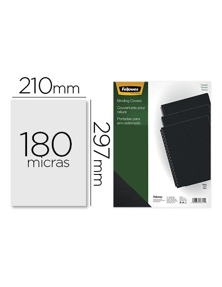 FELLOWES PACK DE 100 PORTADAS PVC OPACO NEGRO A4 180 MICRAS