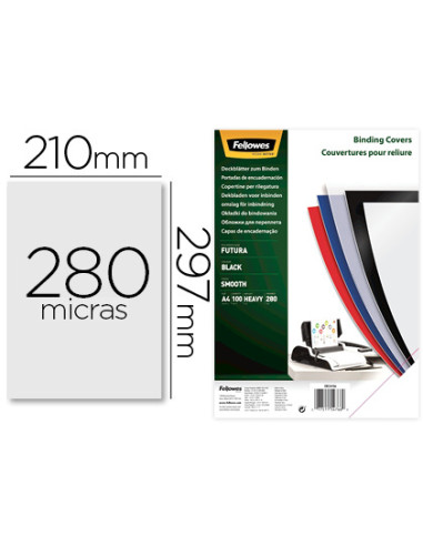 FELLOWES PACK DE 100 PORTADAS PP NEGRO A4 280 MICRAS