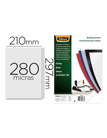 FELLOWES PACK DE 100 PORTADAS PP NEGRO A4 280 MICRAS