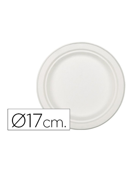 Plato de fibra natural nupik biodegradable blanco 17 cm de diametro apto microondas paquete de 50 unidades