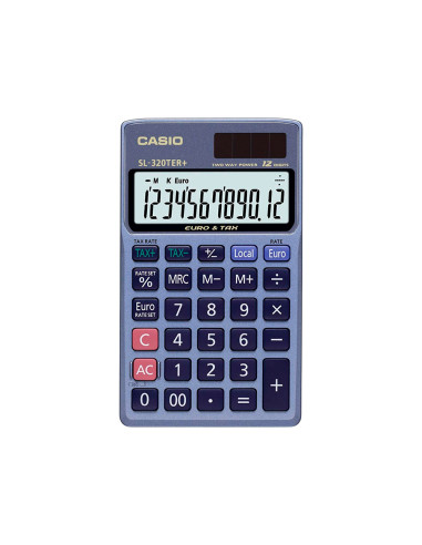 Calculadora casio sl-320ter bolsillo 12 digitos tax +/- conversion moneda tecla doble cero color azul