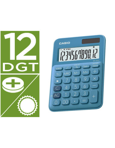 CASIO CALCULADORA DE OFICINA SOBREMESA AZUL 12 DÍGITOS MS-20UC