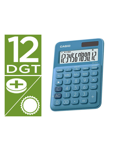 CASIO CALCULADORA DE OFICINA SOBREMESA AZUL 12 DÍGITOS MS-20UC