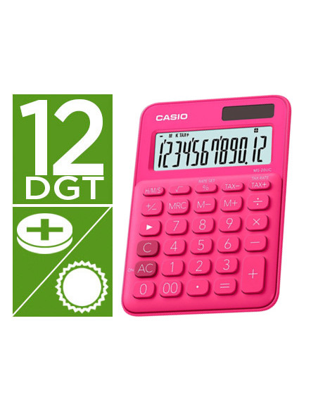 CASIO CALCULADORA DE OFICINA SOBREMESA FUCSIA 12 DÍGITOS MS-20UC