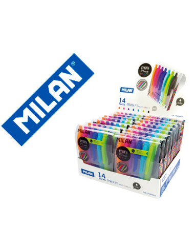 Boligrafo milan p1 retractil 1 mm touch mini estuche de 7 unidades colores surtidos expositor de 14 estuches