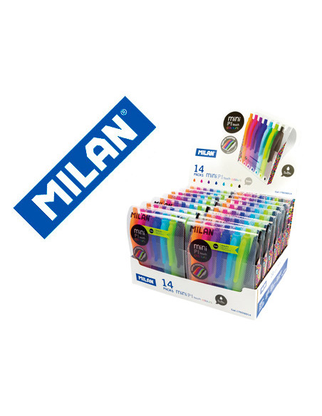 Boligrafo milan p1 retractil 1 mm touch mini estuche de 7 unidades colores surtidos expositor de 14 estuches