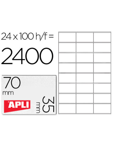 APLI ETIQUETAS ADHESIVAS 70X35MM INKJET/LÁSER C/RECTOS 24 X 100H BLANCO