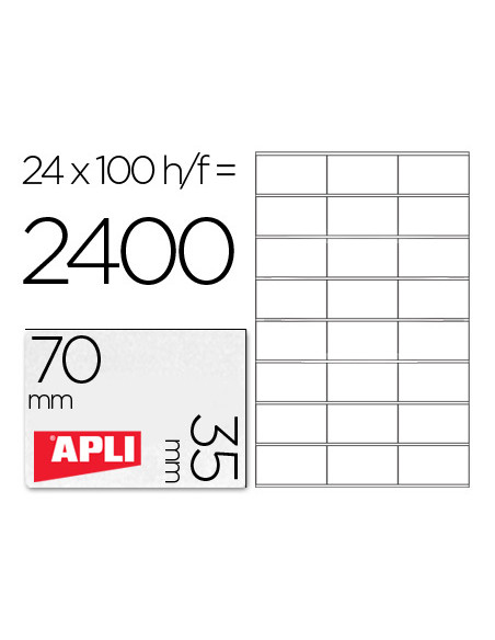 APLI ETIQUETAS ADHESIVAS 70X35MM INKJET/LÁSER C/RECTOS 24 X 100H BLANCO