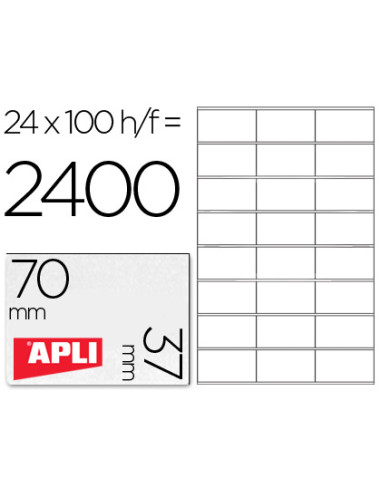 APLI ETIQUETAS ADHESIVAS 70X37MM INKJET/LÁSER C/RECTOS 24 X 100H BLANCO