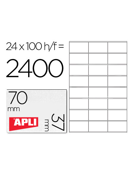 APLI ETIQUETAS ADHESIVAS 70X37MM INKJET/LÁSER C/RECTOS 24 X 100H BLANCO