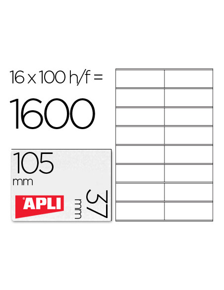 APLI ETIQUETAS ADHESIVAS 105X37MM INKJET/LÁSER C/RECTOS 16 X 100H BLANCO