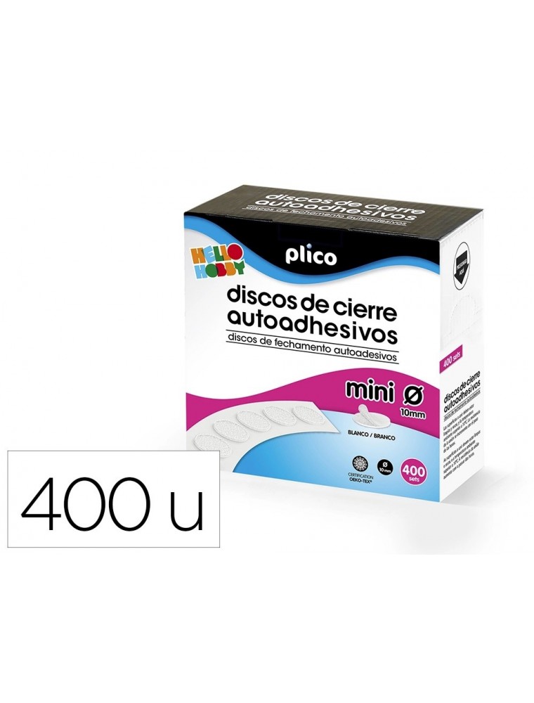 Disco de cierre plico velcro autoadhesivo mini 10 mm color blanco caja de 400 unidades.