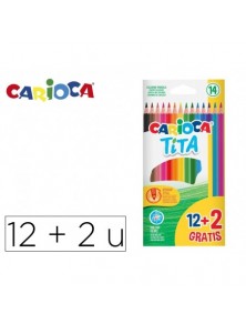 Lapices de colores carioca tita hexagonal 12 unidades colores surtidos  2 gratis.