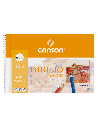 CANSON BLOC DIBUJO BASIK ESPIRAL 20H A4+ 130GR MICROPERFORADO 2 TALADROS BLANCO NATURAL -10U-