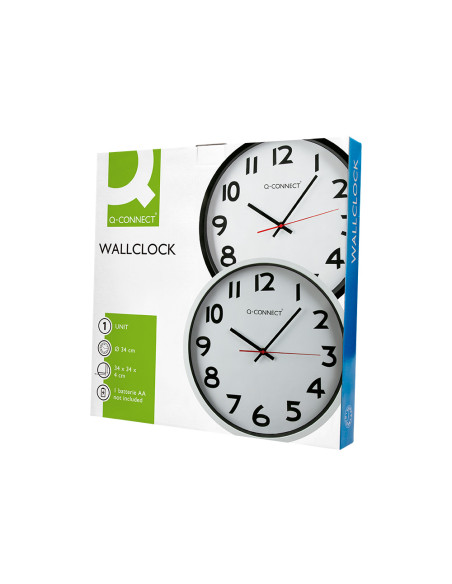 Reloj q-connect de pared plastico oficina redondo 34 cm marco negro