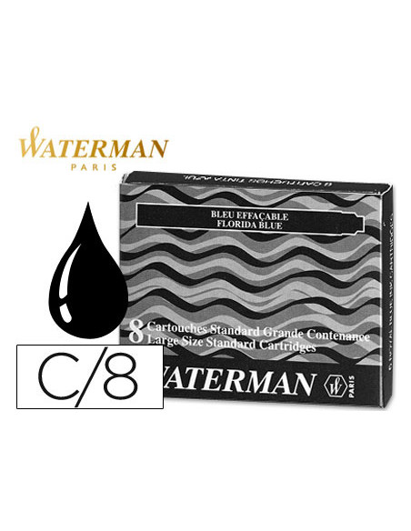 Tinta estilografica waterman negra caja de 8 cartuchos standard largos