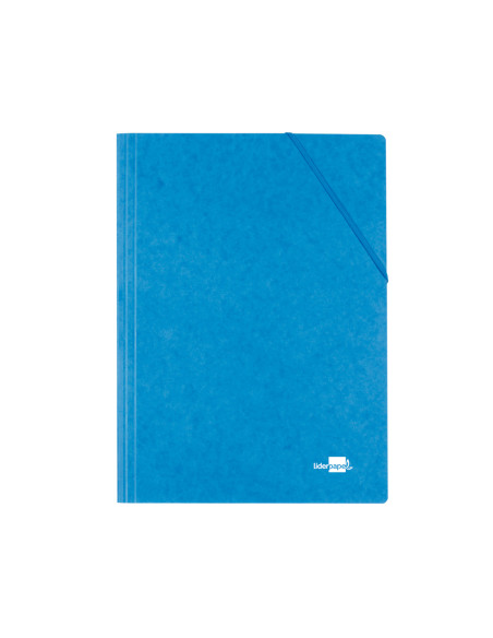 Carpeta liderpapel gomas folio 3 solapas carton simil prespan azul