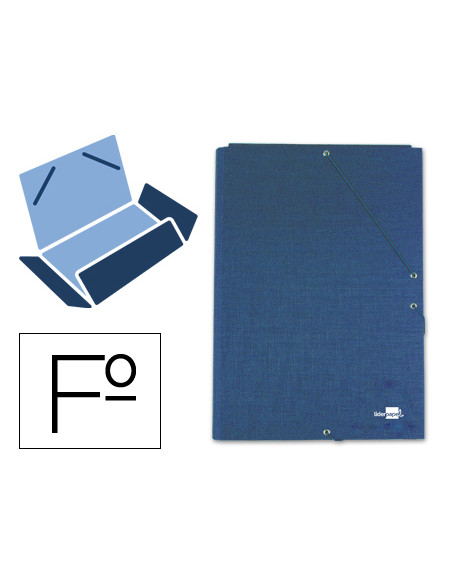 Carpeta liderpapel gomas folio 3 solapas carton forrado azul