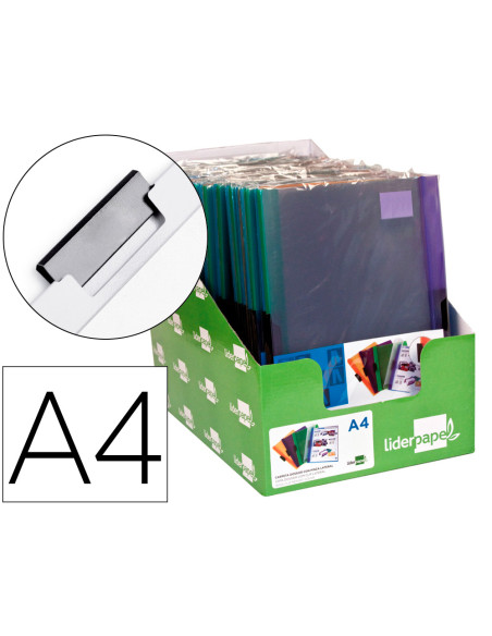 Carpeta liderpapel dossier pinza lateral polipropileno din a4 30 hojas pack de 4 colores surtidos