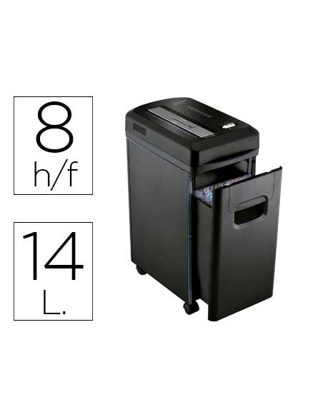 Destructora de documentos q-connect kf15547 capacidad de corte 8 h destruye grapas clips y tarjetas papelera 15l