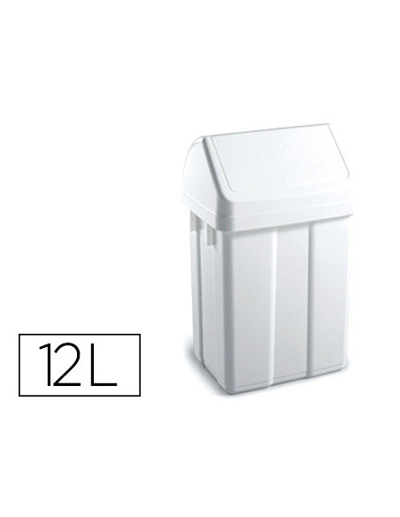 Papelera contenedor tts plastico con tapadera max 12 litros blanca 400x230x200 mm