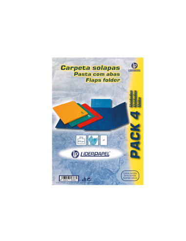 Carpeta liderpapel gomas folio 3 solapas carton simil prespan pack de 4 unidades colores surtidos