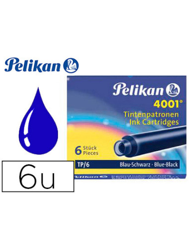 Tinta estilografica pelikan tp6 azul/negro caja de 6 cartuchos