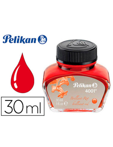 Tinta estilografica pelikan 4001 rojo brillante bote 30 ml