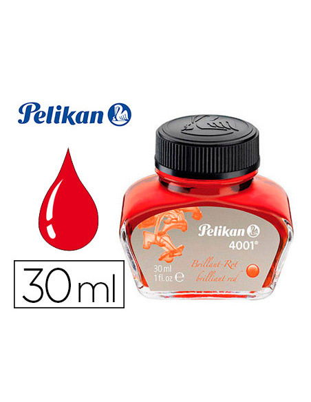 Tinta estilografica pelikan 4001 rojo brillante bote 30 ml