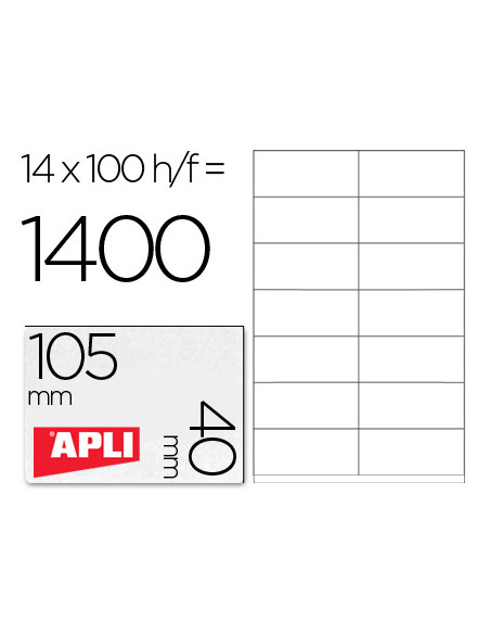 APLI ETIQUETAS ADHESIVAS 105X40MM INKJET/LÁSER C/RECTOS 14 X 100H BLANCO