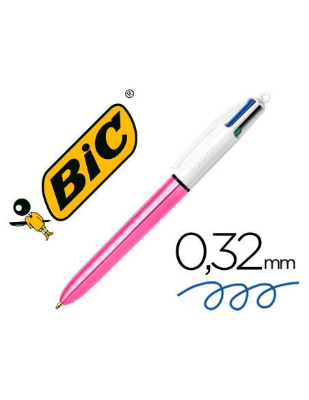 BIC BOLÍGRAFO SHINE SILVER TINTA 4 COLORES CUERPO BLANCO/ROSA METÁLICO CAJA -12U-