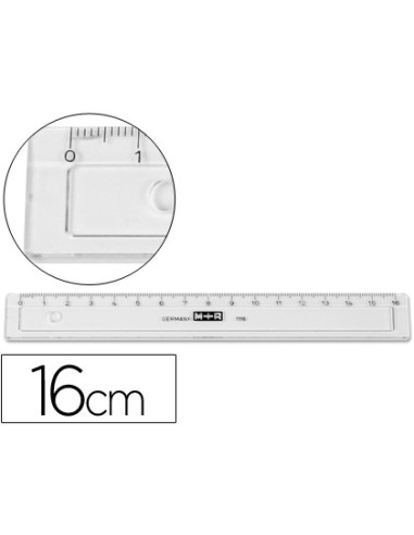 Regla m+r 16 cm plastico transparente con bisel