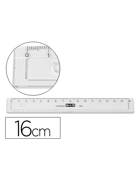 Regla m+r 16 cm plastico transparente con bisel